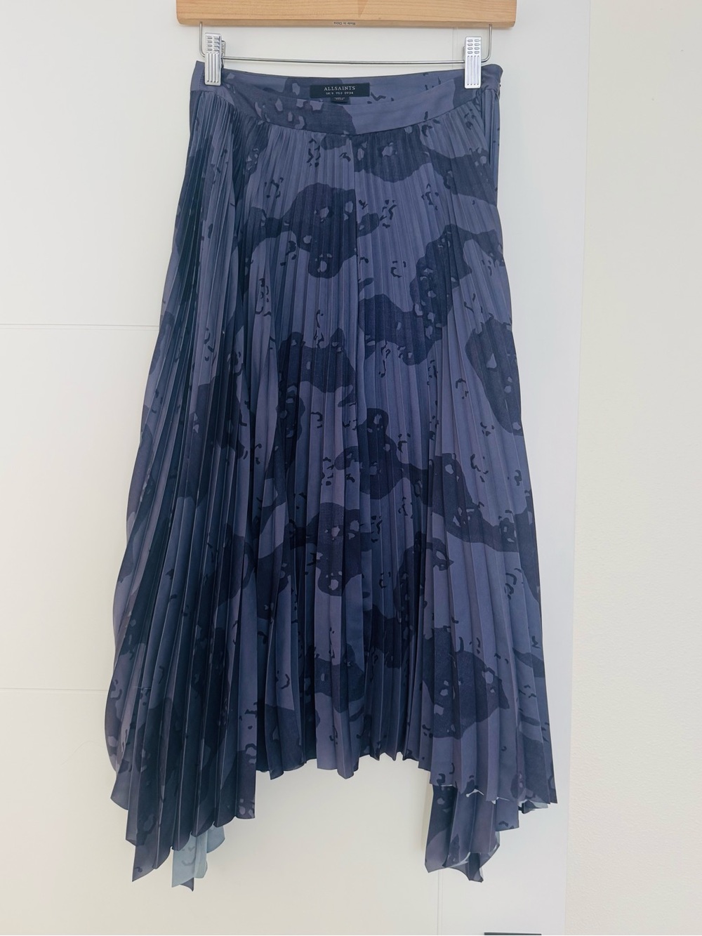 ALLSAINTS Lerin Skirt  Blue Purple  Pleated Asymmetric Hem Midi sz 2